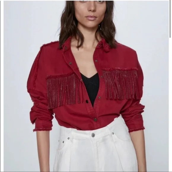 Zara Shiny Fringe overshirt jacket - Picture 2 of 9